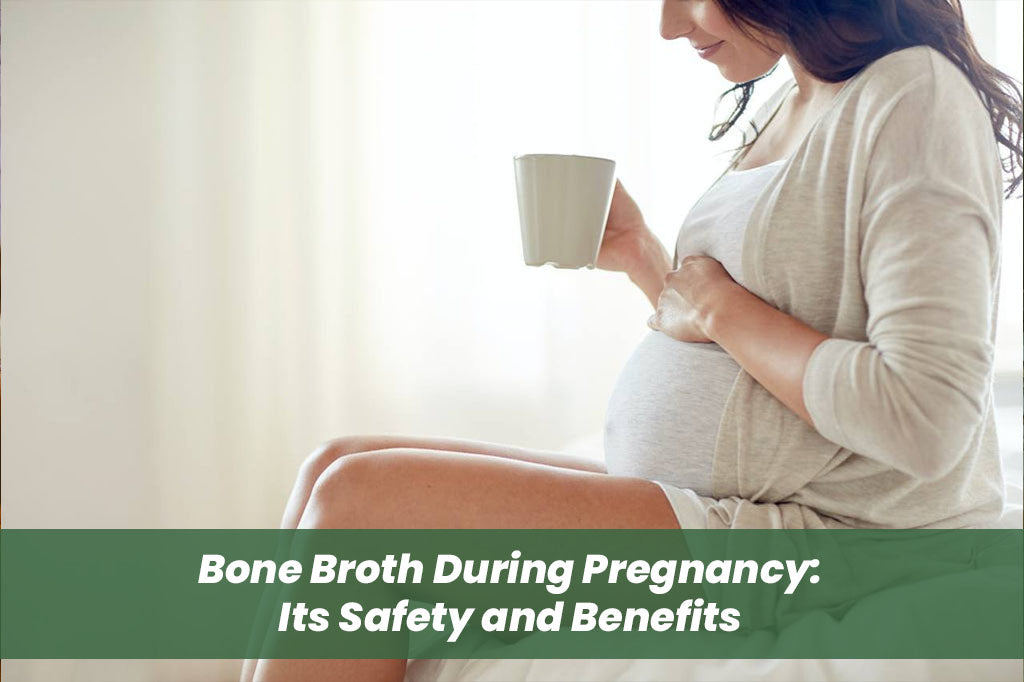 close up of pregnant woman holding a mug of bone broth